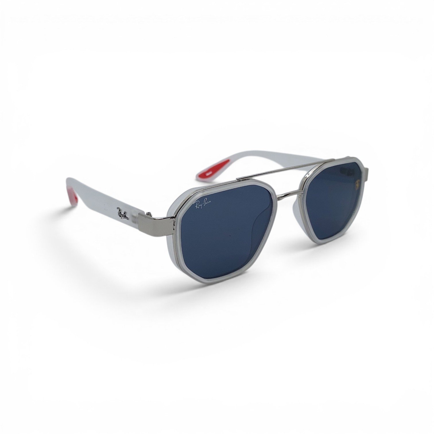 نظارة شمسية بلون ازرق وإطار معدني وبلاستيكي وجسر مزدوج من Ray-Ban