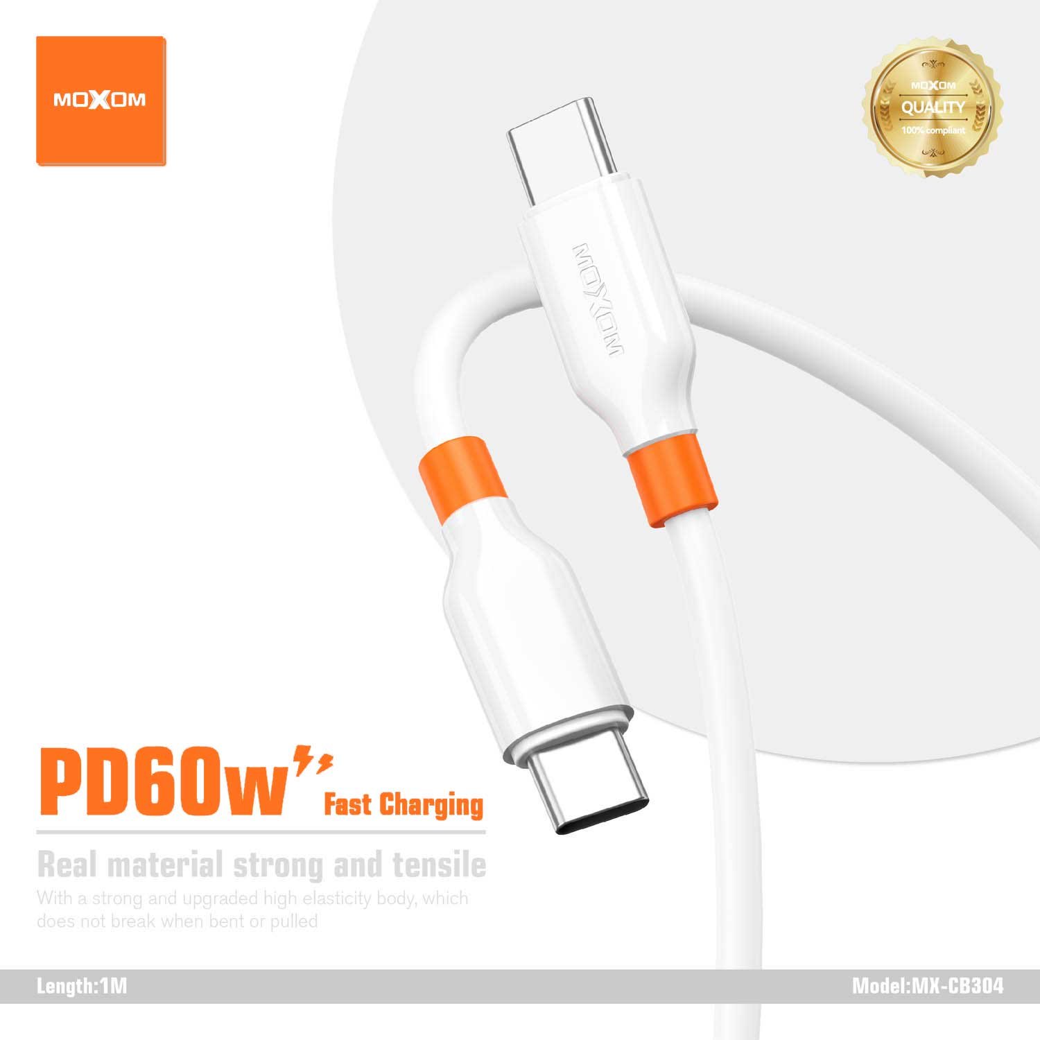 كيبل شحن آيفون 17 وكلاكسي TYPE-C to TYPE-C من شركة ( MOXOM  )  موديل : MODEL: MX-CB304